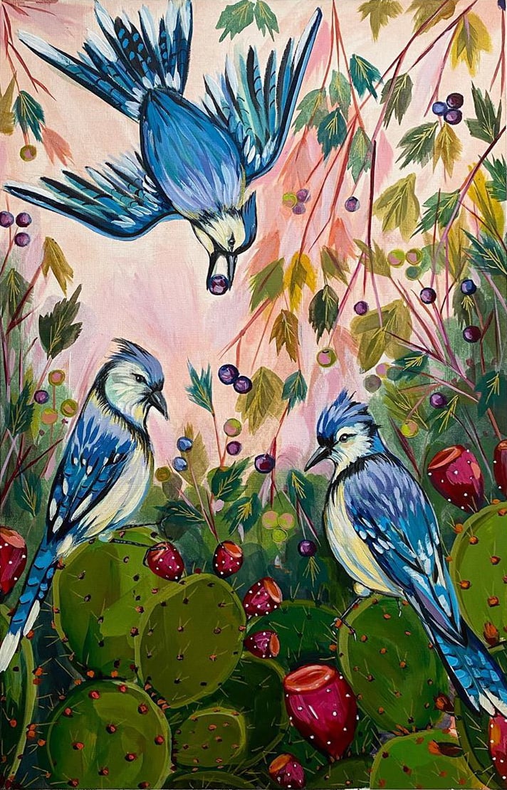 Blue Jays Feasting on Grapes